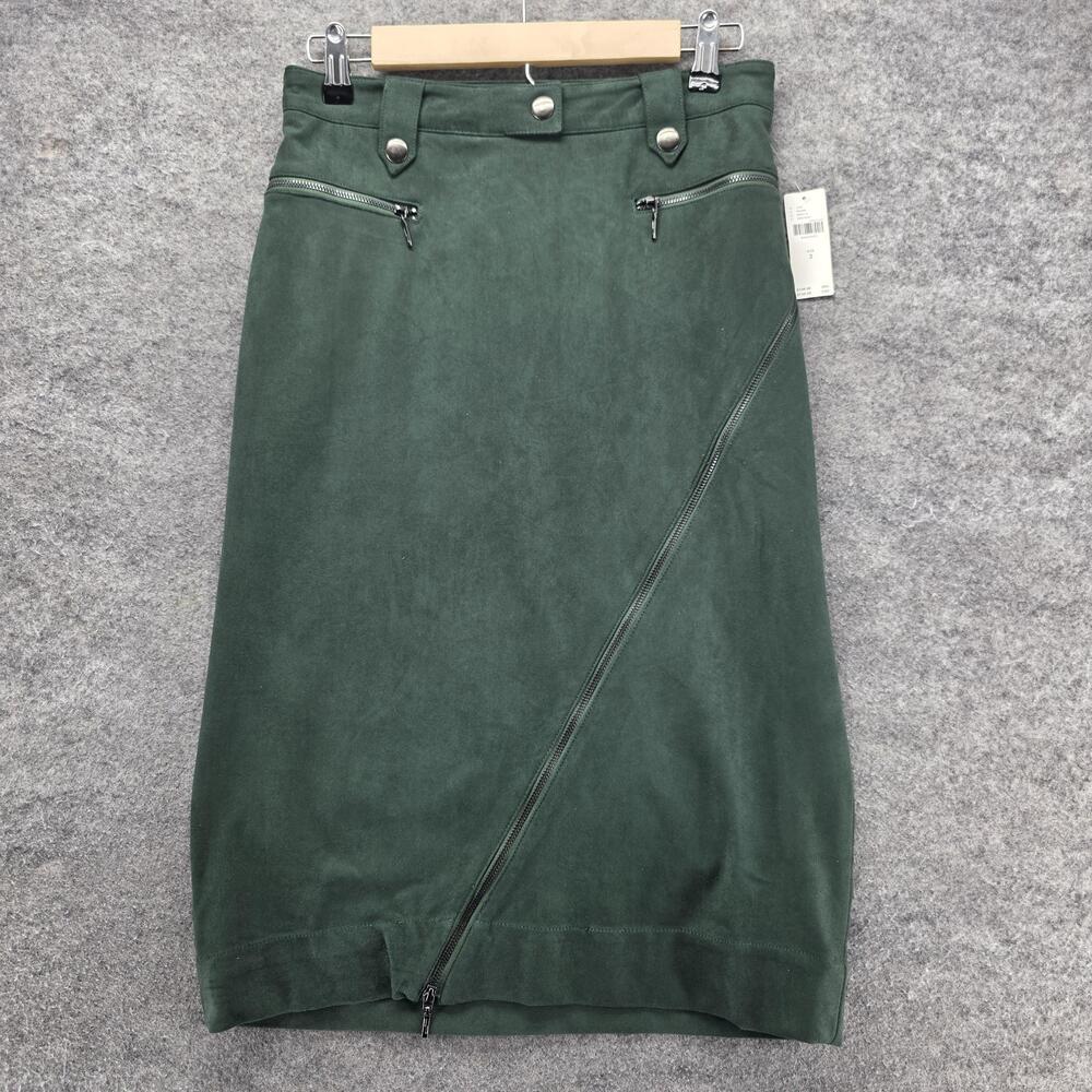 Maeve Skirt Womens 2 Green Straight Pencil Midi Asymmetric Zip Pocketed